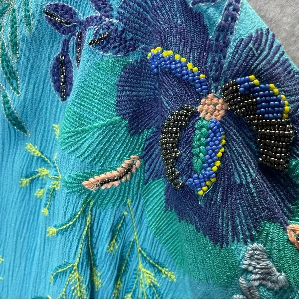 Chico’s Beaded Embroidered Fairycore Whimsy Open Front Tassel Tie Duster